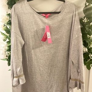NWT Lilly Pulitzer XL Gray Sweater With Gold Trim